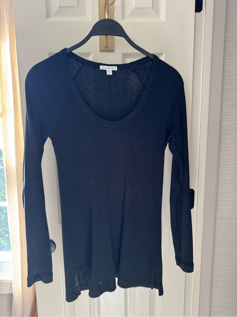 James Perse Black Long Sleeve Scoop Neck Thermal Tee
